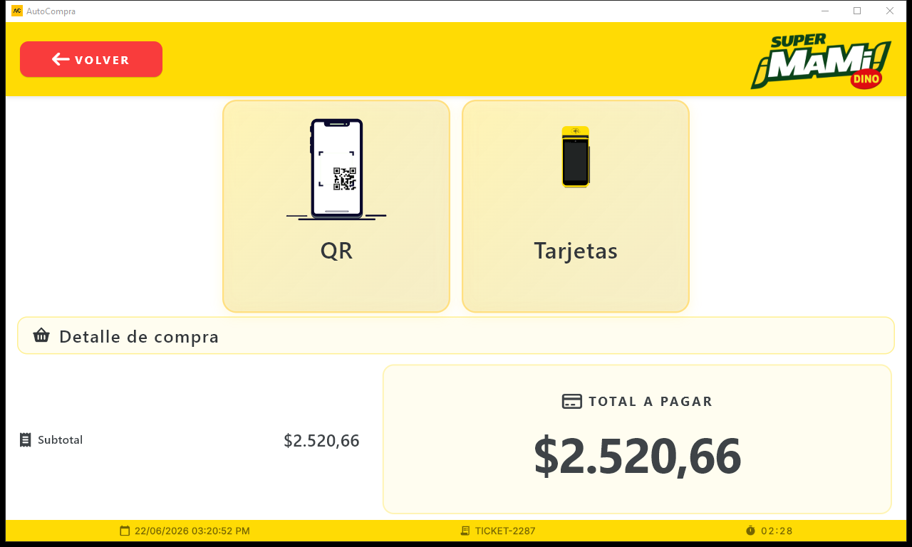 Selección de medio de pago en la terminal